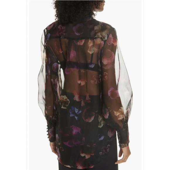 EQUIPMENT Boleyn Button front floral print sheer silk blouse size XL NEW - Picture 2 of 16